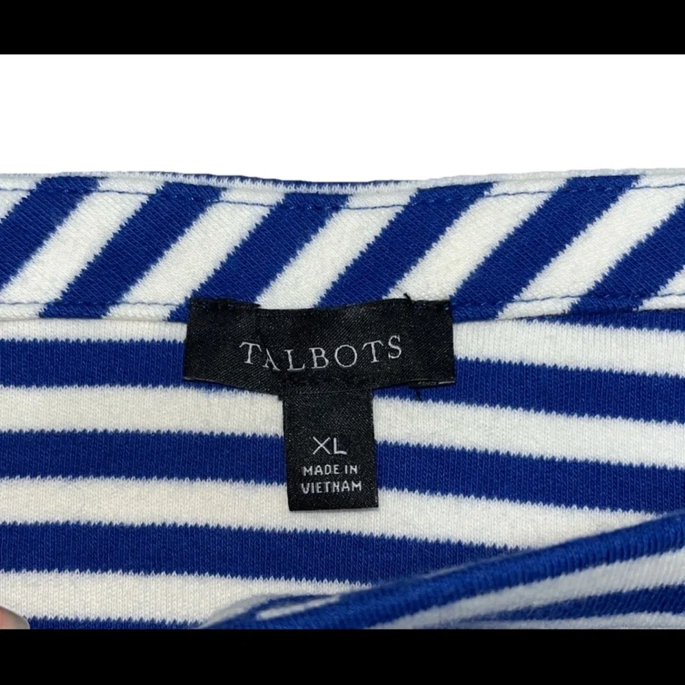 Talbots Womens 3/4 Sleeve Stripe Nautical Shift Dress‎ Blue White XL